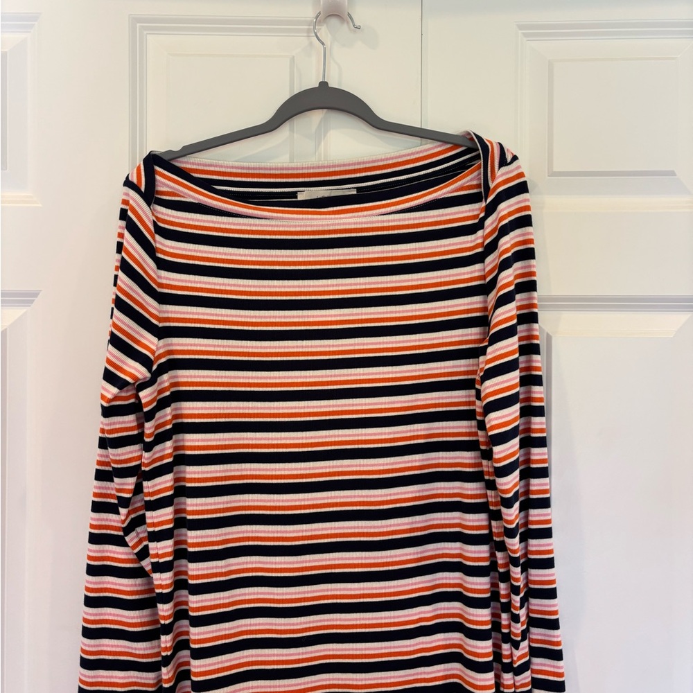 NWT LOFT Navy, Orange and Pink Striped Long Sleeve Tee